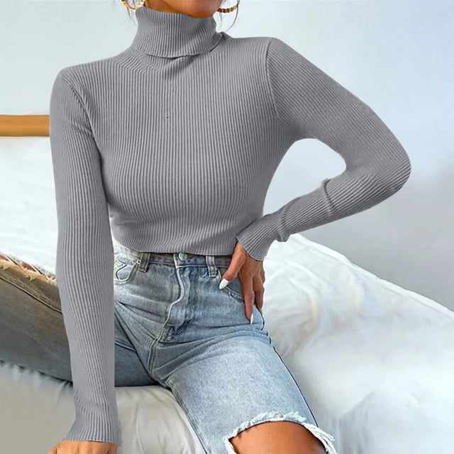 Abigail | Women's Ribbed Turtleneck Sweater - Gray