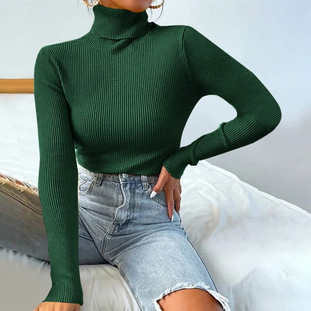 Abigail | Women's Ribbed Turtleneck Sweater - Green