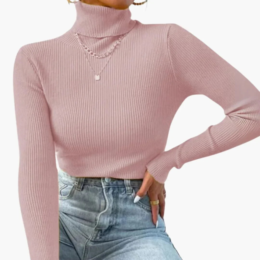 Abigail | Women's Ribbed Turtleneck Sweater - Pink