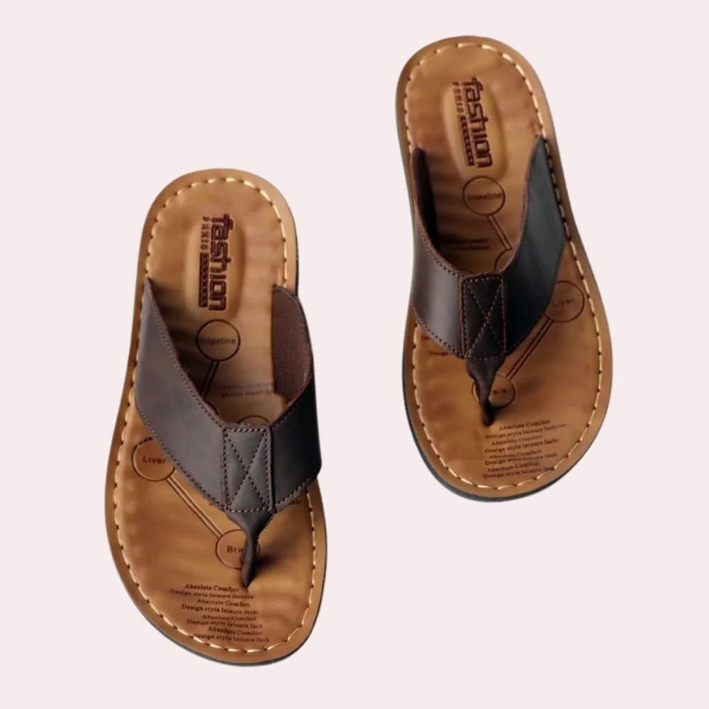 Adam | Men's Leather-Look Toe Post Sandals - Brown