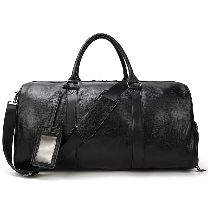Alexander | Men's Leather Weekender Duffel Bag - Black