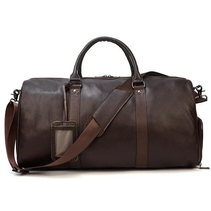 Alexander | Men's Leather Weekender Duffel Bag - Brown