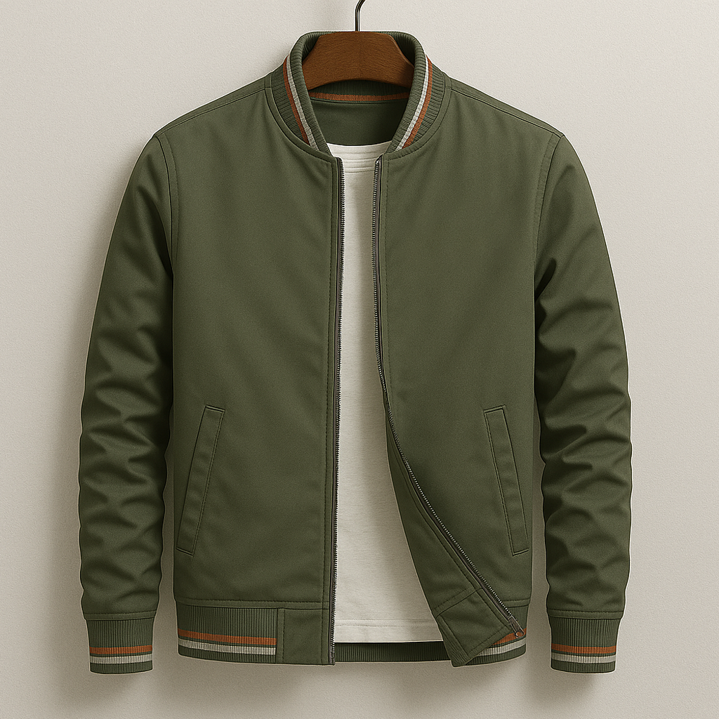 Alexander | Men's Striped Trim Bomber Jacket - Green