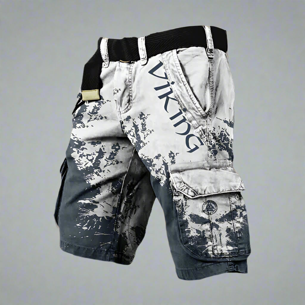 Alfie | Men's Viking Print Cargo Shorts - Blue