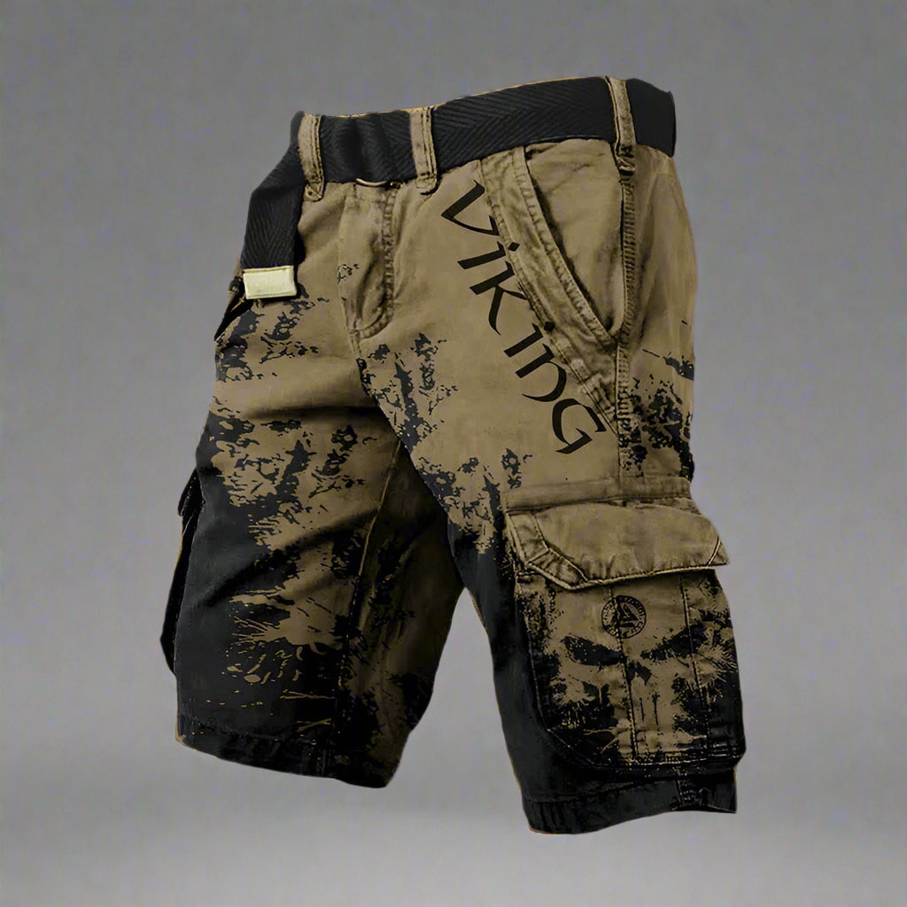 Alfie | Men's Viking Print Cargo Shorts - Dark brown