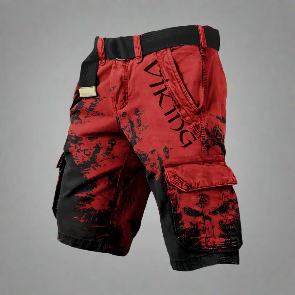 Alfie | Men's Viking Print Cargo Shorts - Dark red