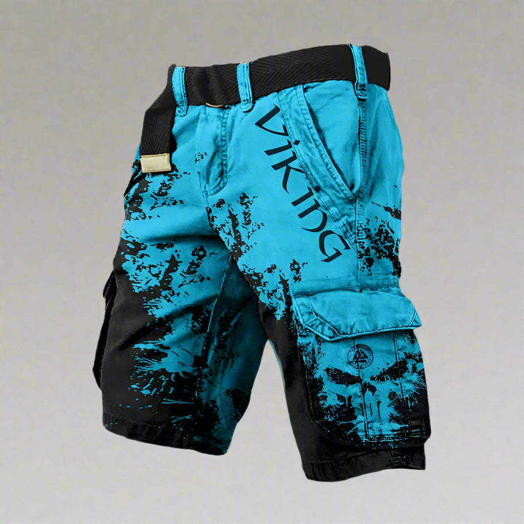 Alfie | Men's Viking Print Cargo Shorts - Light blue