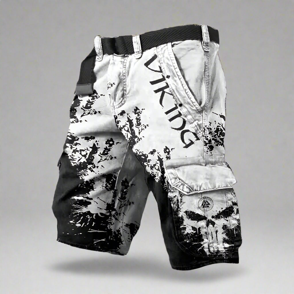 Alfie | Men's Viking Print Cargo Shorts - White
