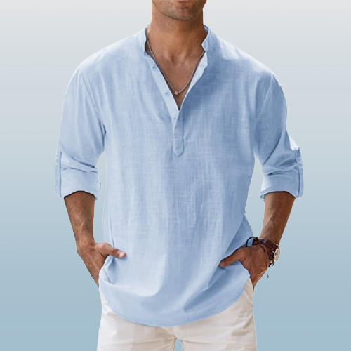 Archie | Men's Cotton Grandad Collar Shirt - light blue