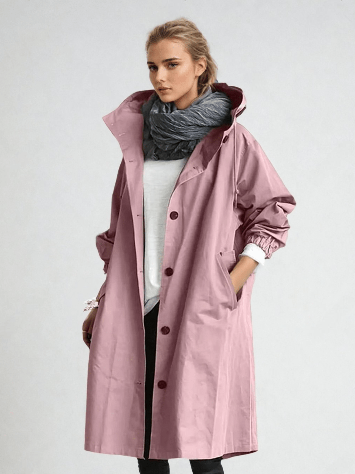 Audrey | Trenchcoat dam med huva - Rosa