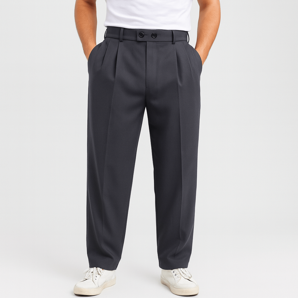 Benjamin | Men's Wide Leg Pleated Trousers - Gray