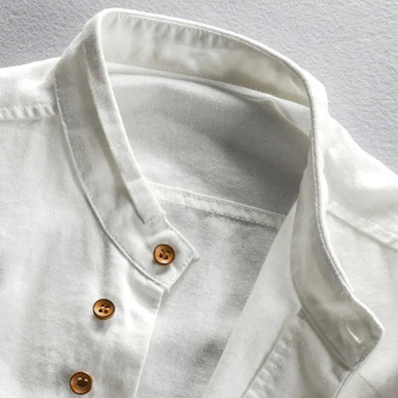 Cameron | Men's Linen Grandad Collar Shirt - view 7