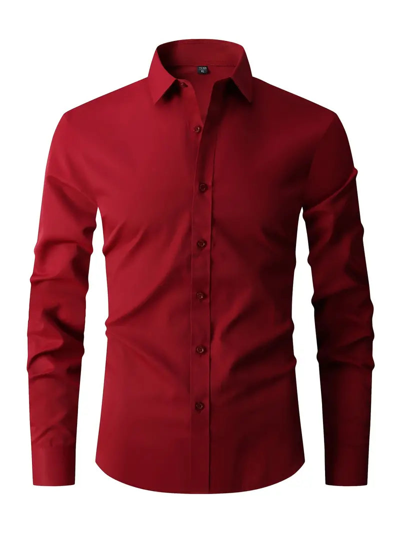 Charlie | Men's Slim Fit Button-Up Shirt - Red