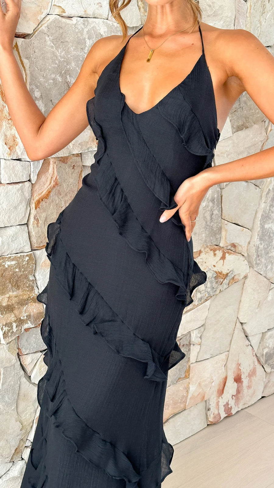Chloe | Women's Ruffle Halterneck Maxi Dress - view 5