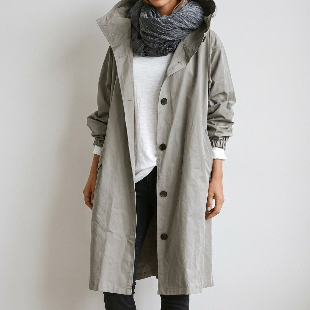 Cornelia | Lång jacka med huva för dam - Grå