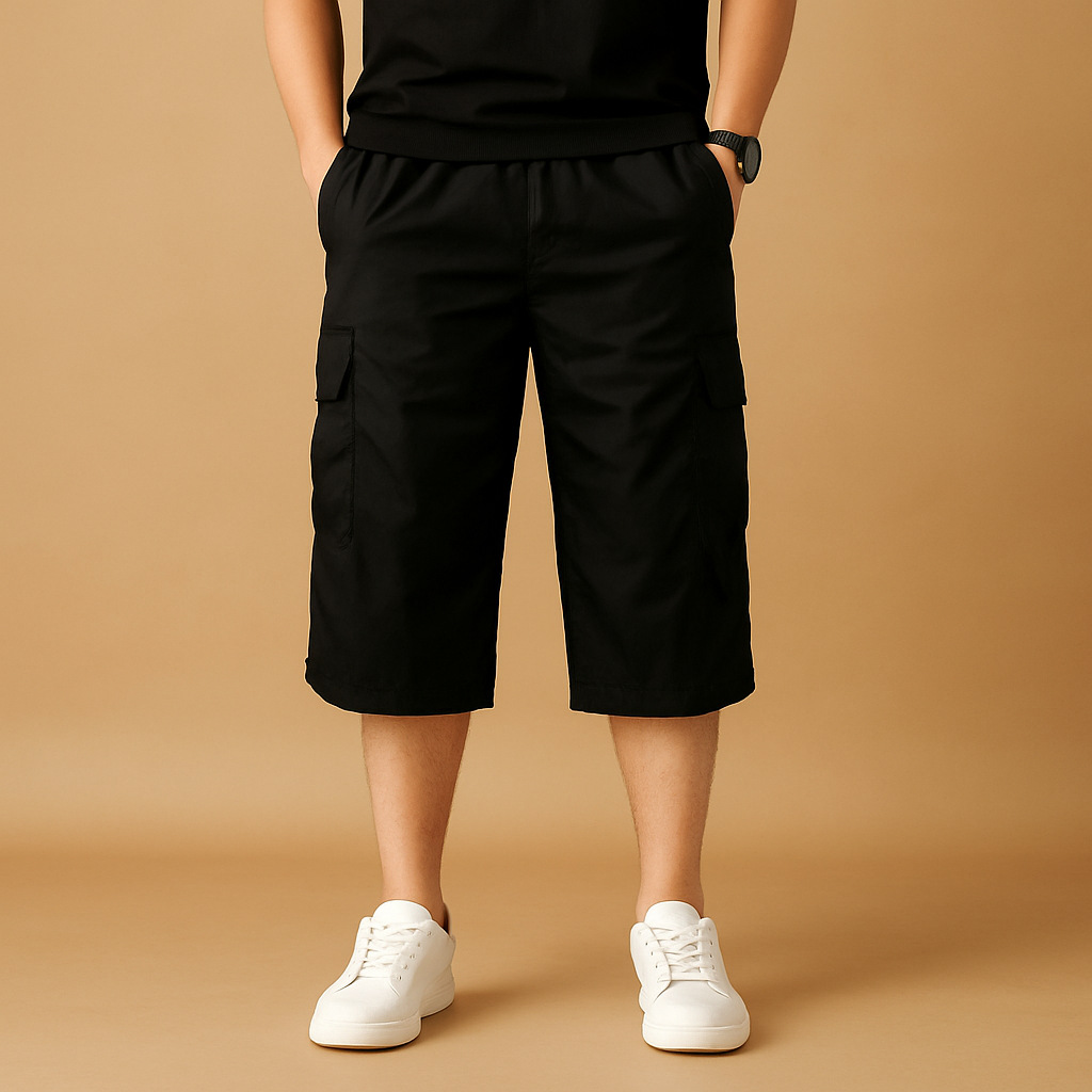 Edward | Men's Long Cotton Cargo Shorts - Black