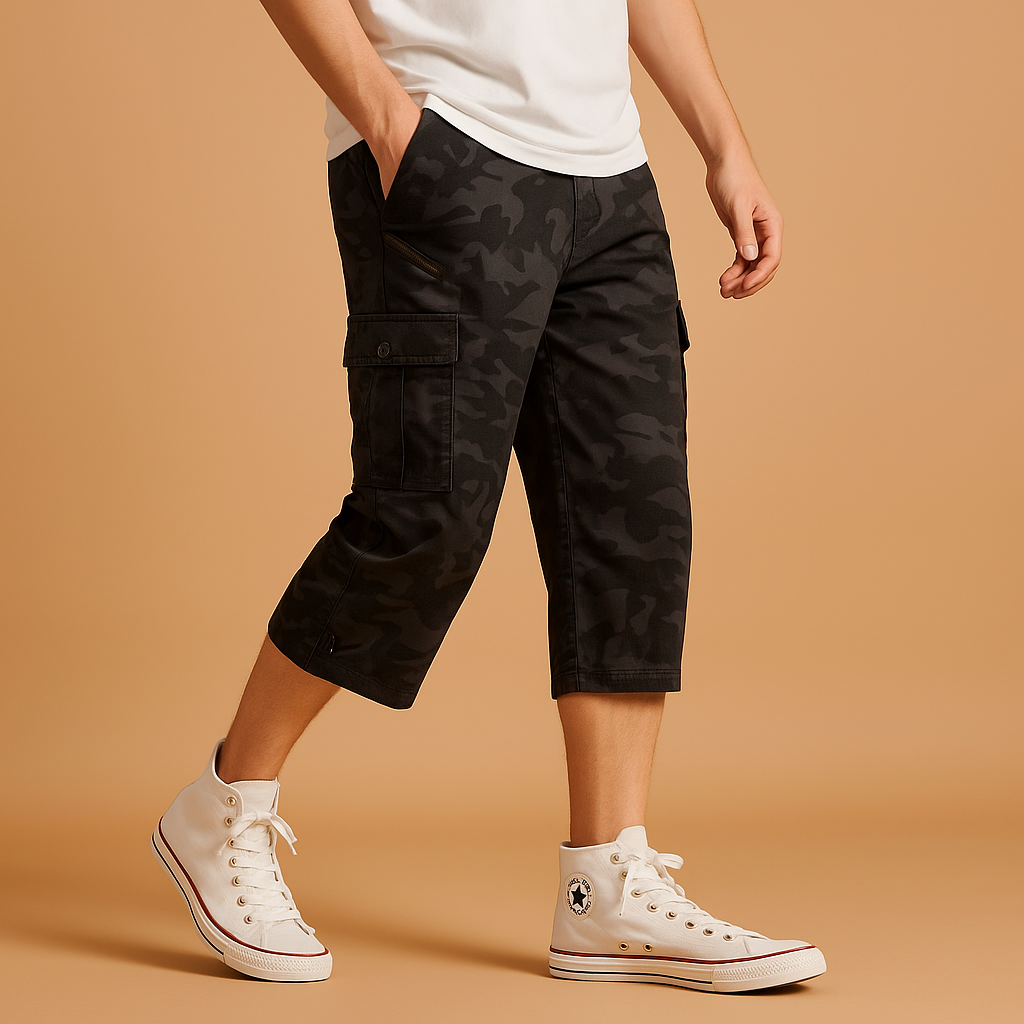 Edward | Men's Long Cotton Cargo Shorts - Grey