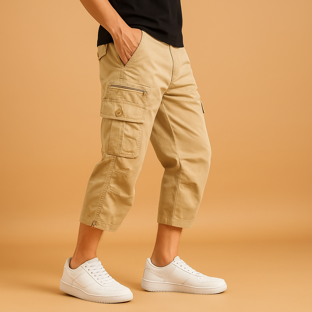 Edward | Men's Long Cotton Cargo Shorts - Khaki