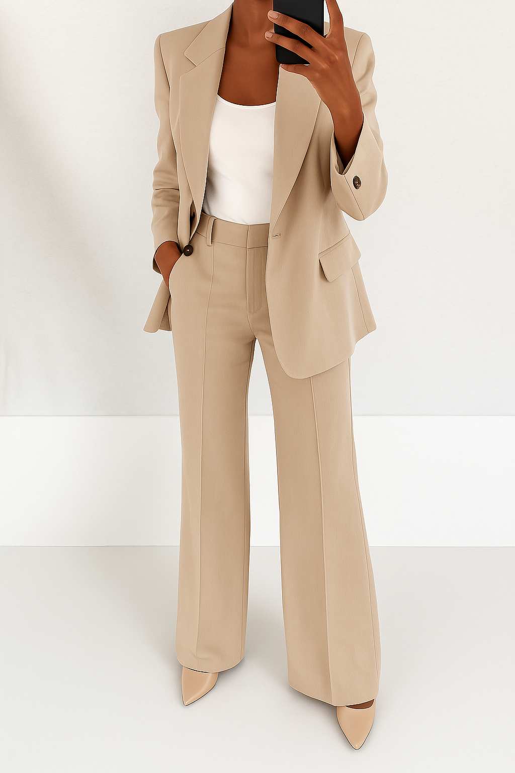 Elin | Elegant byxset för dam med kavaj - Beige