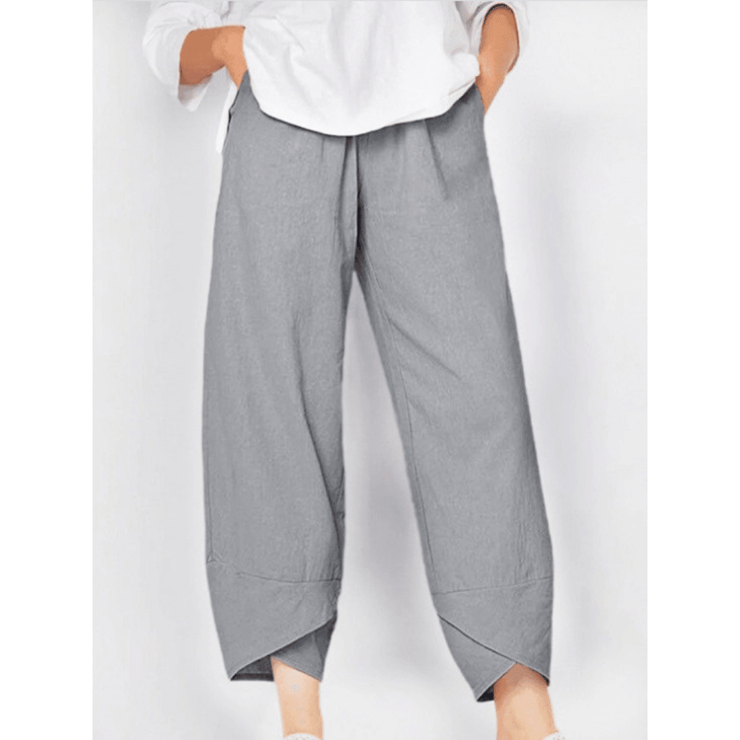 Elsie | Women's High-Waisted Cotton Trousers - Grey