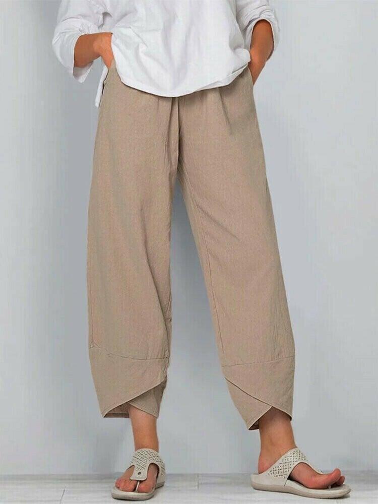 Elsie | Women's High-Waisted Cotton Trousers - Khaki