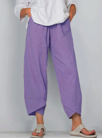 Elsie | Women's High-Waisted Cotton Trousers - Purple