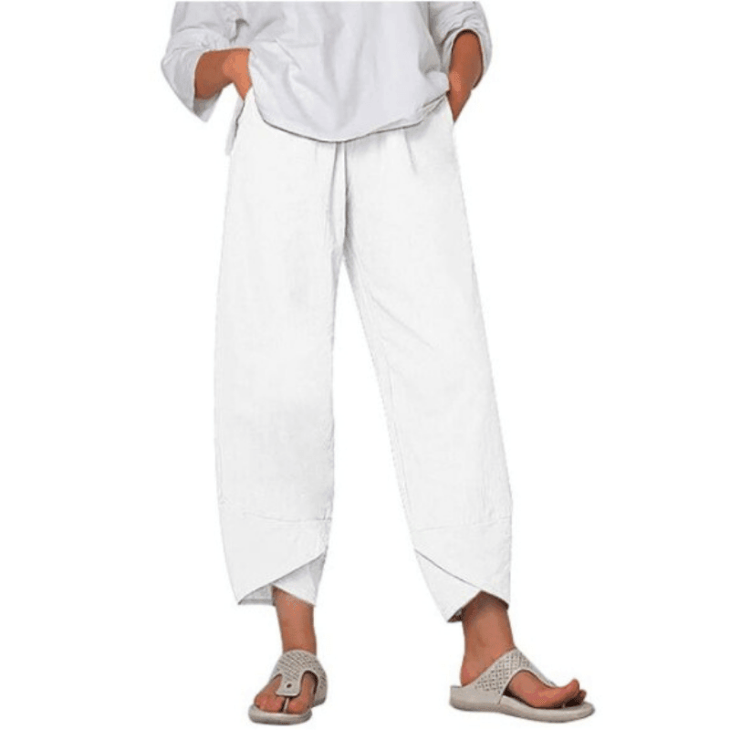 Elsie | Women's High-Waisted Cotton Trousers - White