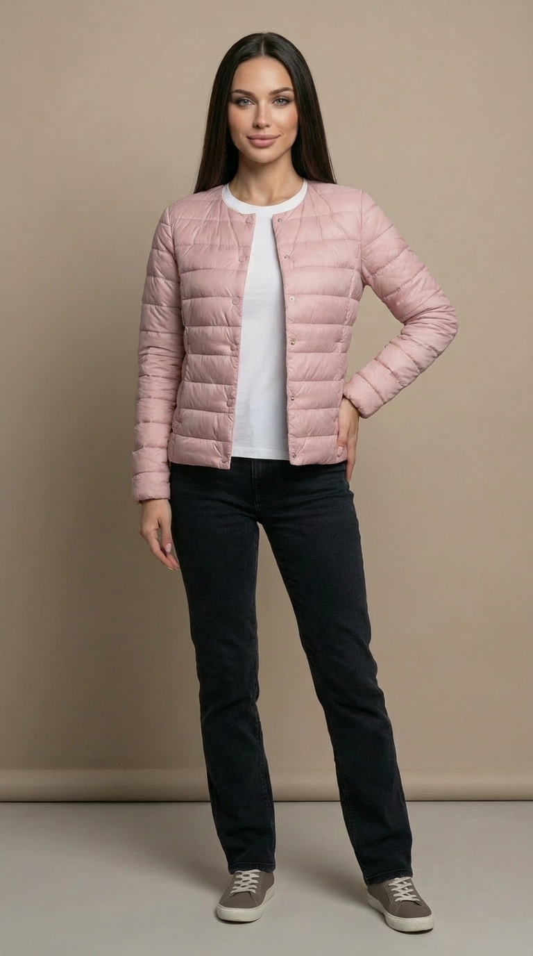 Emily | Women's Lightweight Quilted Collarless Jacket - Pink