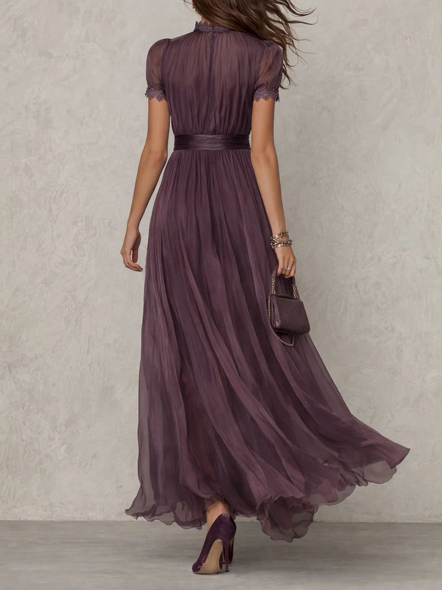 Faye | Women's Chiffon Lace Trim Maxi Dress - view 3