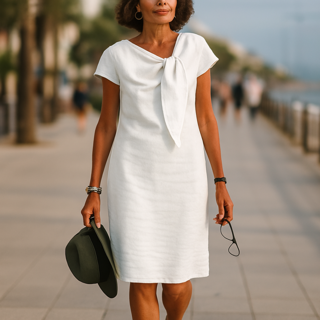 Florence | Women's Short Sleeve Shift Dress - White