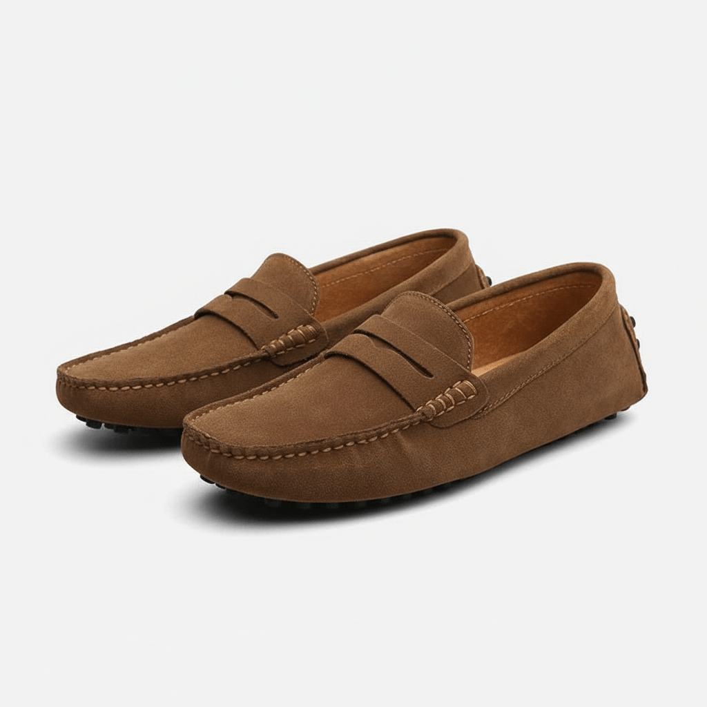 Gabriel | Men's Suede Penny Loafers - Brown