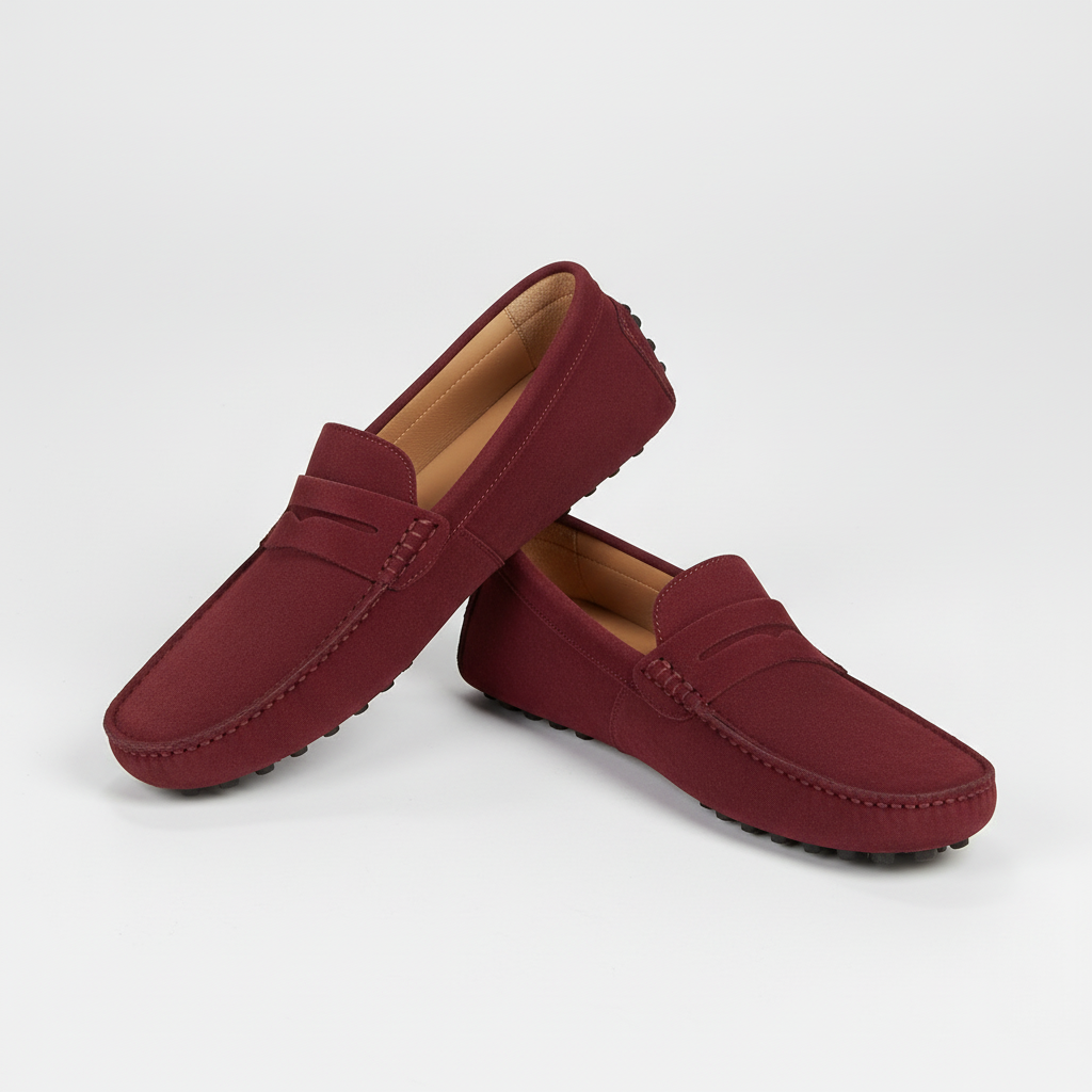 Gabriel | Men's Suede Penny Loafers - Red