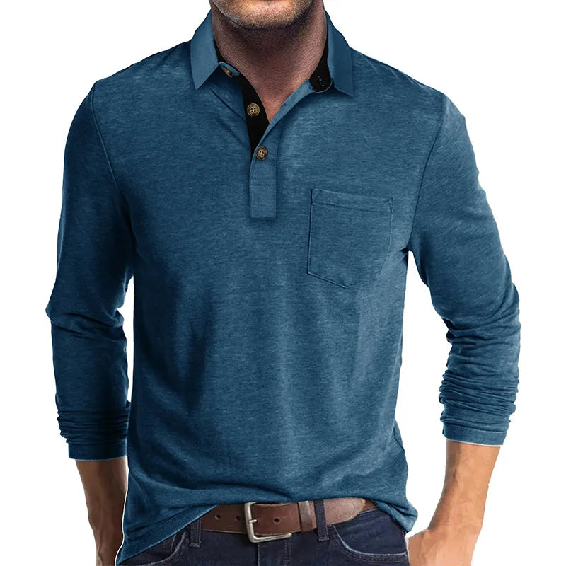 George | Men's Long Sleeve Cotton Blend Polo Shirt - Blue