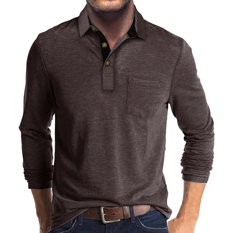 George | Men's Long Sleeve Cotton Blend Polo Shirt - Brown