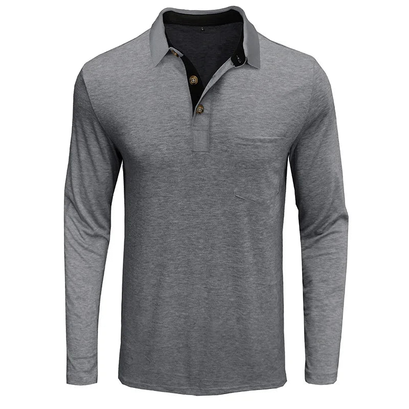 George | Men's Long Sleeve Cotton Blend Polo Shirt - Gray