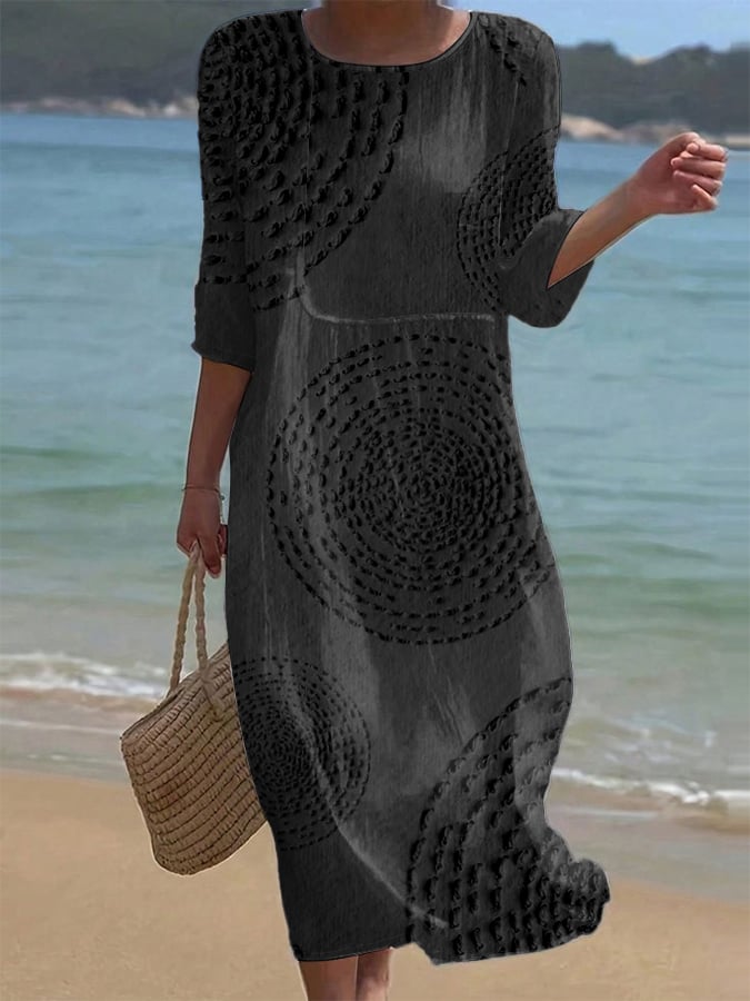Grace | Women's Cotton Linen Midi Dress - Black