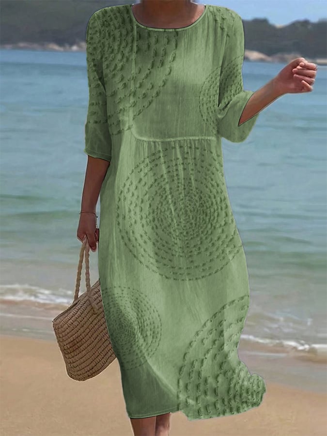 Grace | Women's Cotton Linen Midi Dress - Green