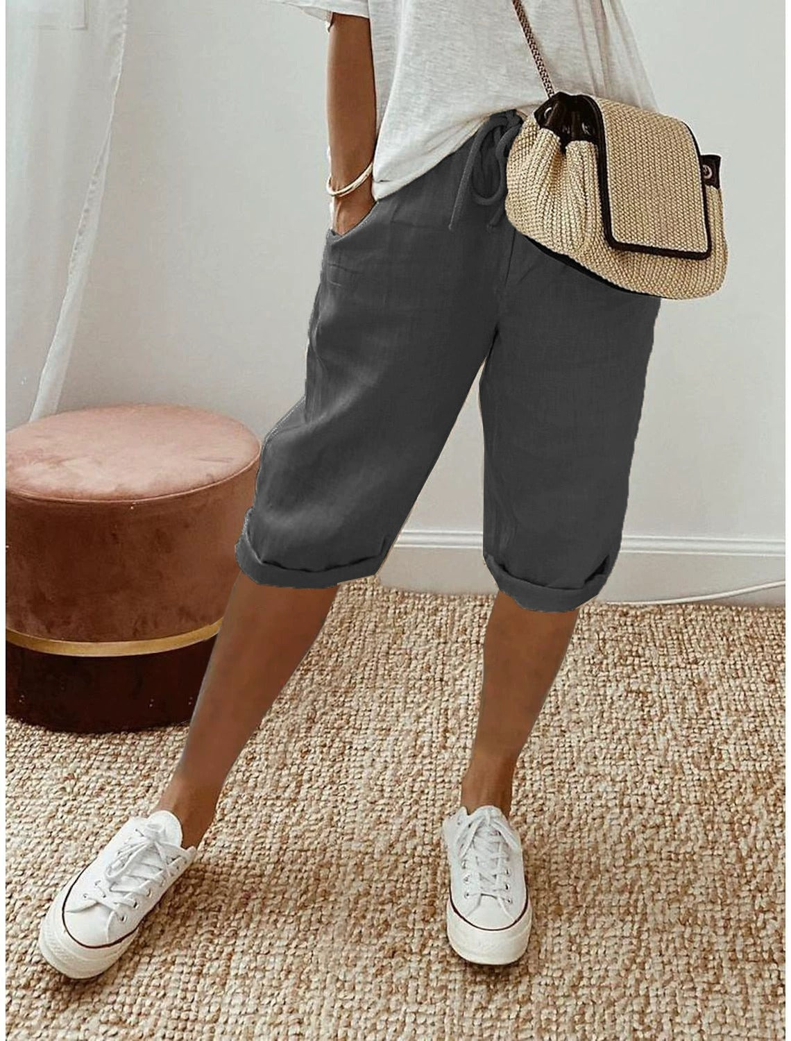 Grace | Women's Relaxed Fit Capri Pants - Charcoal Gray