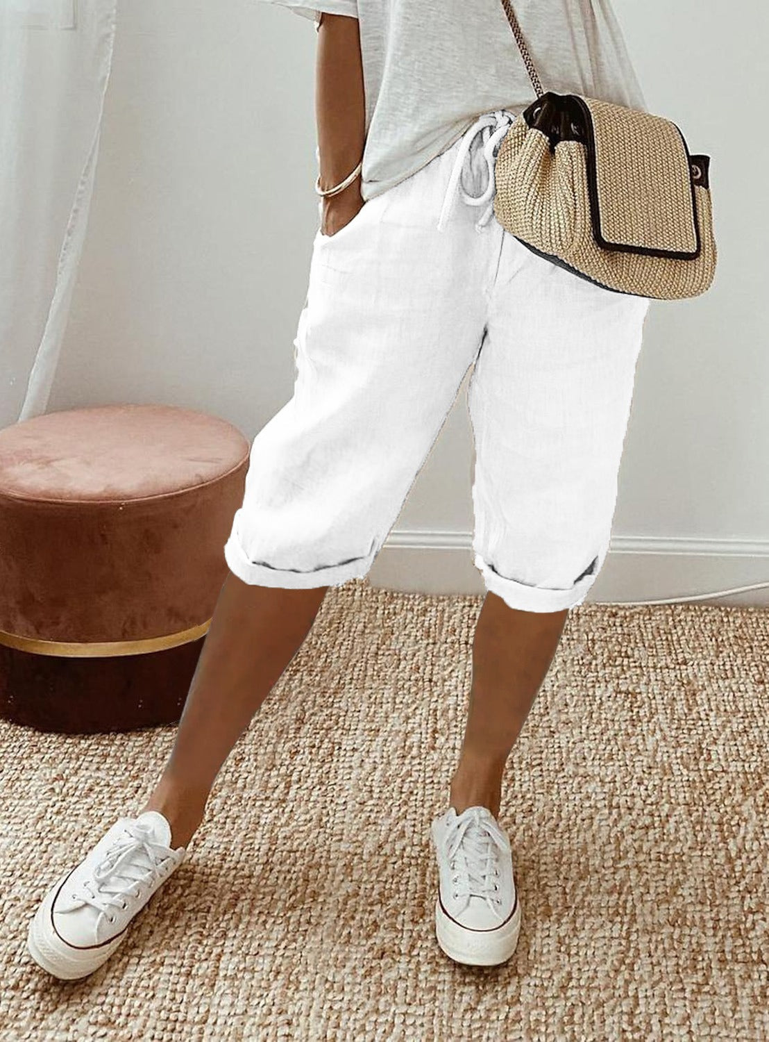 Grace | Women's Relaxed Fit Capri Pants - Pure White