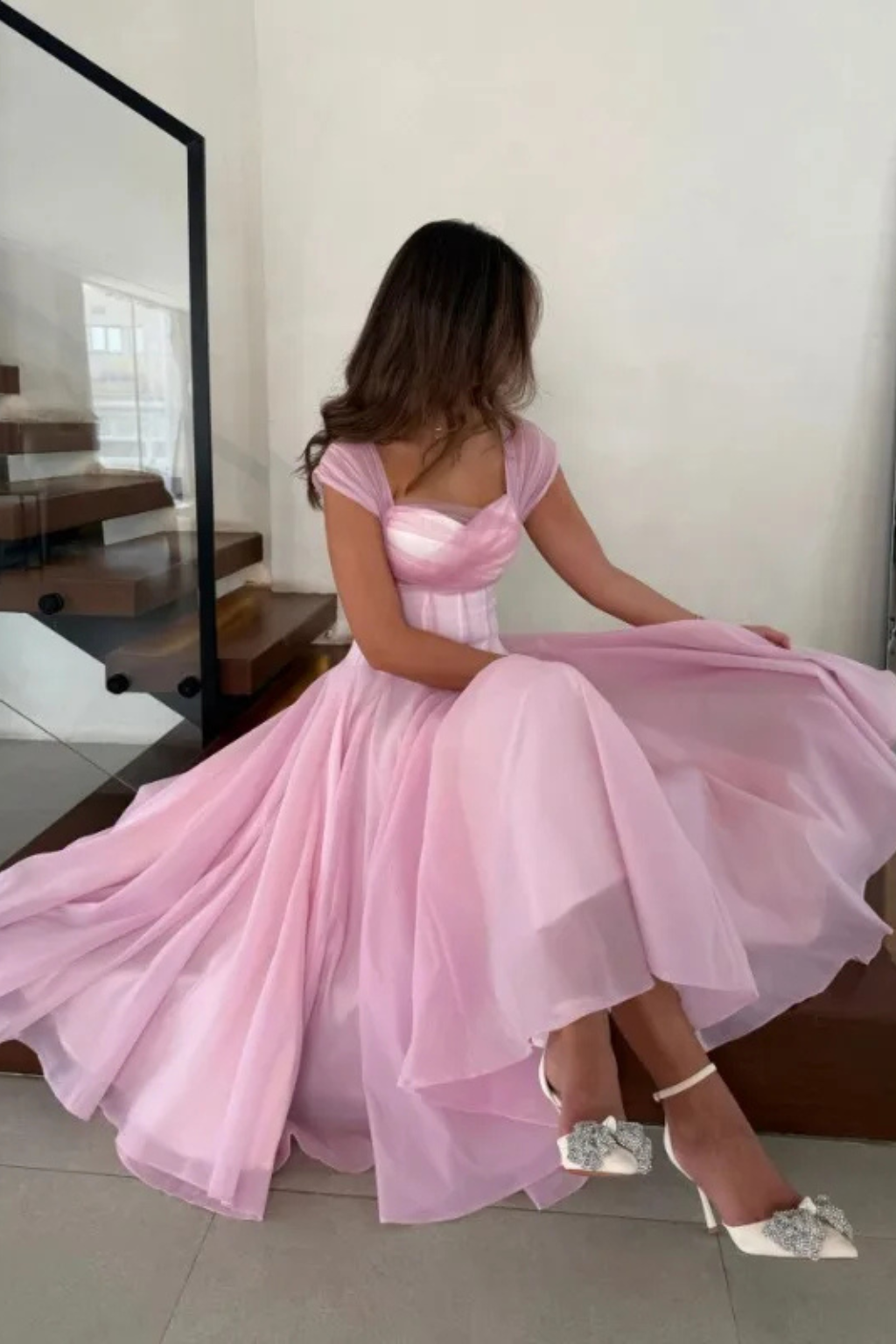 Hazel | Women's Tulle Sweetheart Neck Midi Dress - view 7