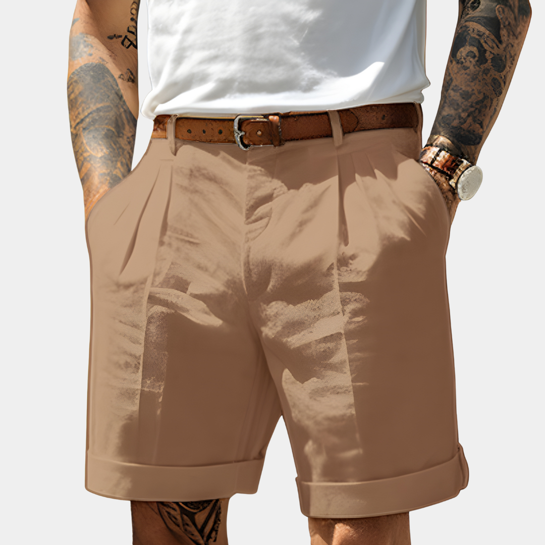 James | Men's Pleated Cotton Shorts - Camel