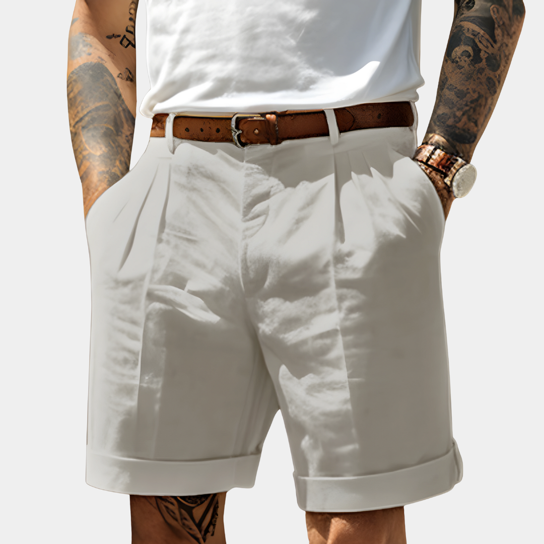 James | Men's Pleated Cotton Shorts - Grey