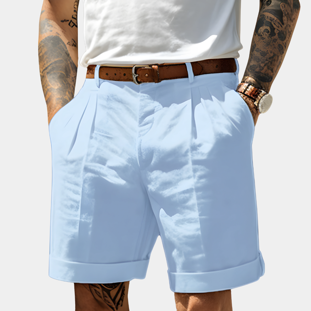 James | Men's Pleated Cotton Shorts - Light blue