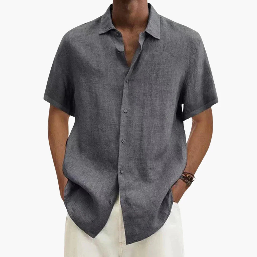 Jasper | Men's Linen Short Sleeve Shirt - Dark gray