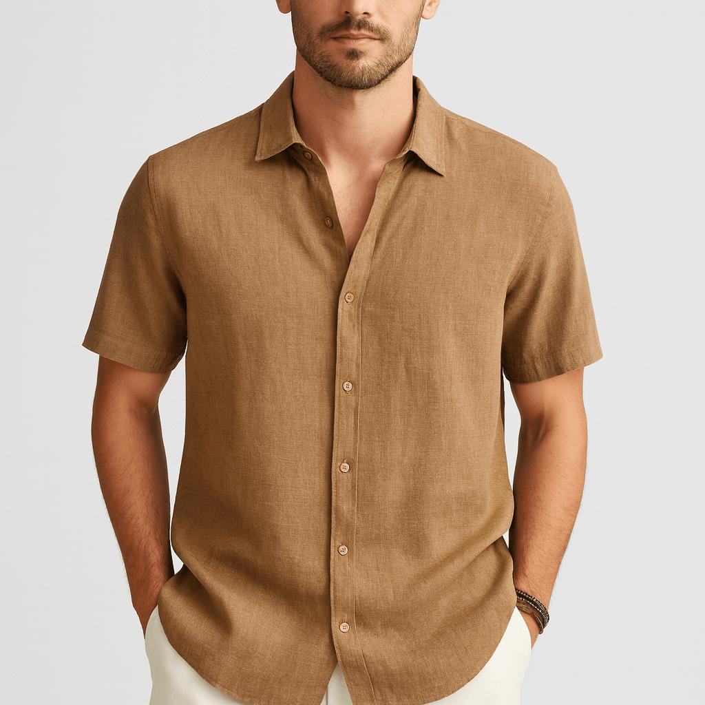 Joshua | Men's Short Sleeve Cotton Shirt - Khaki