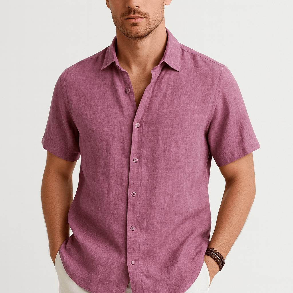 Joshua | Men's Short Sleeve Cotton Shirt - Pink
