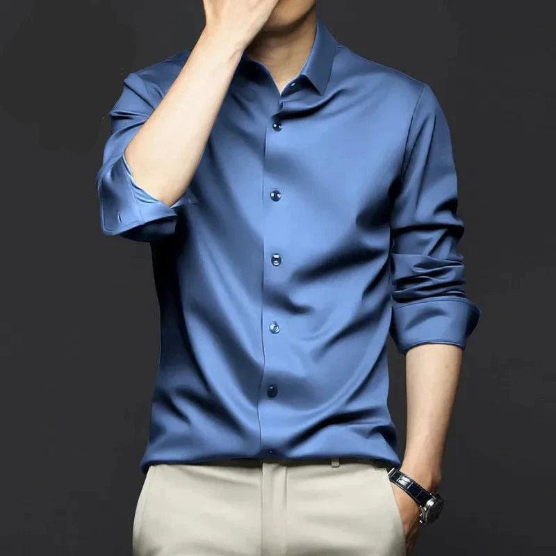 Joshua | Men's Silk Dress Shirt - Blue