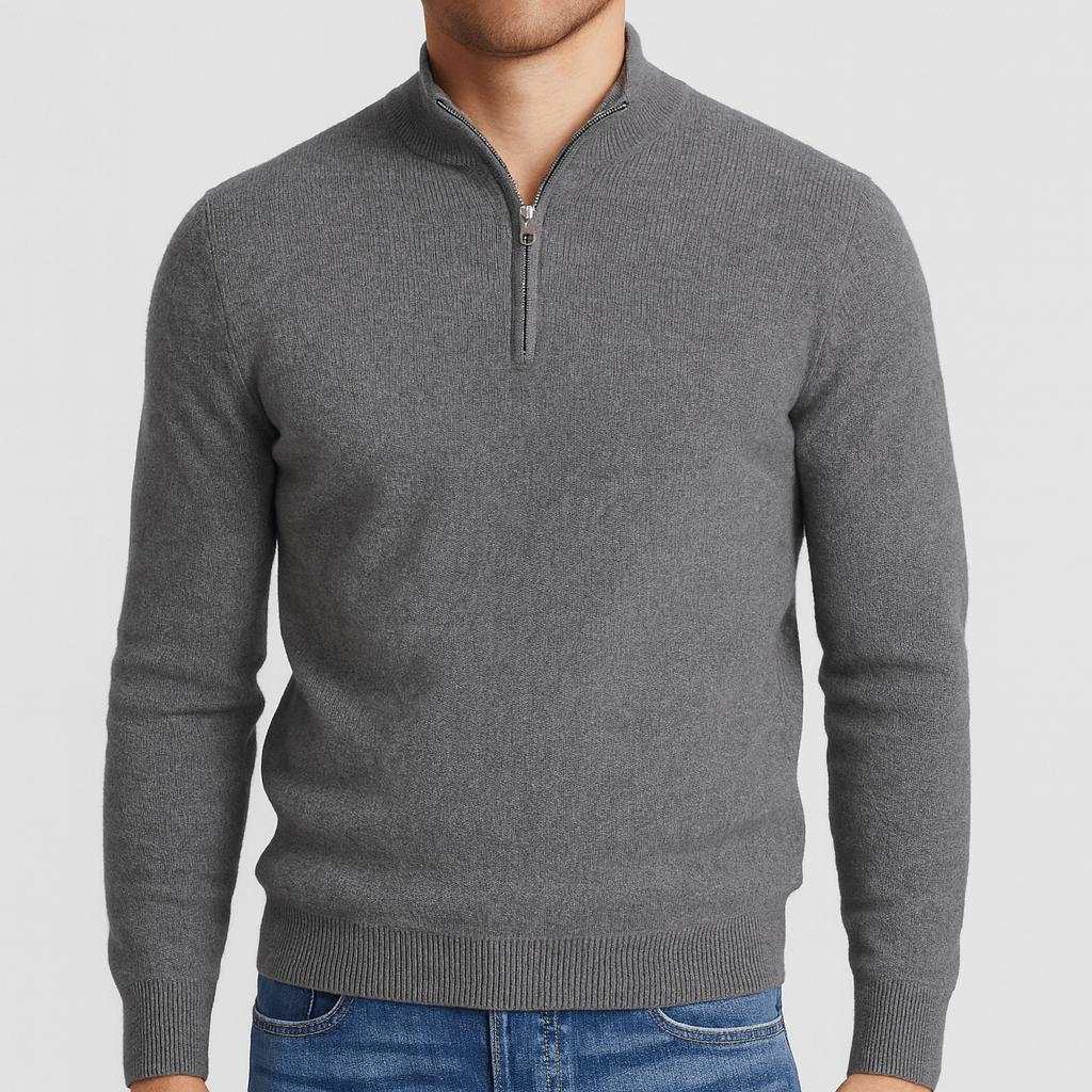 Kasper | Stickad halfzip-tröja i merinoull för herr - Grå