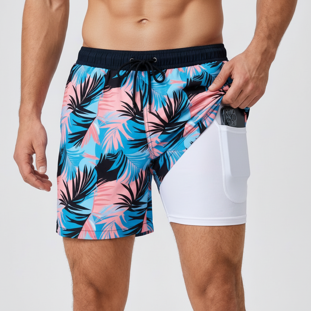 Kenneth | Men's Quick-Dry Compression-Lined Swim Shorts - Light blue