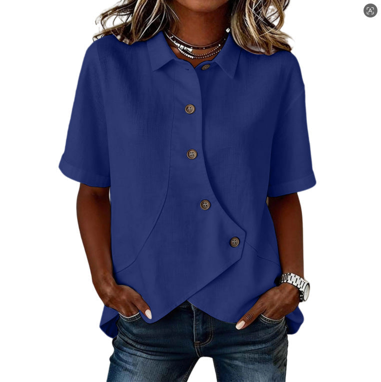 Layla | Women's Asymmetric Button Shirt - Blue